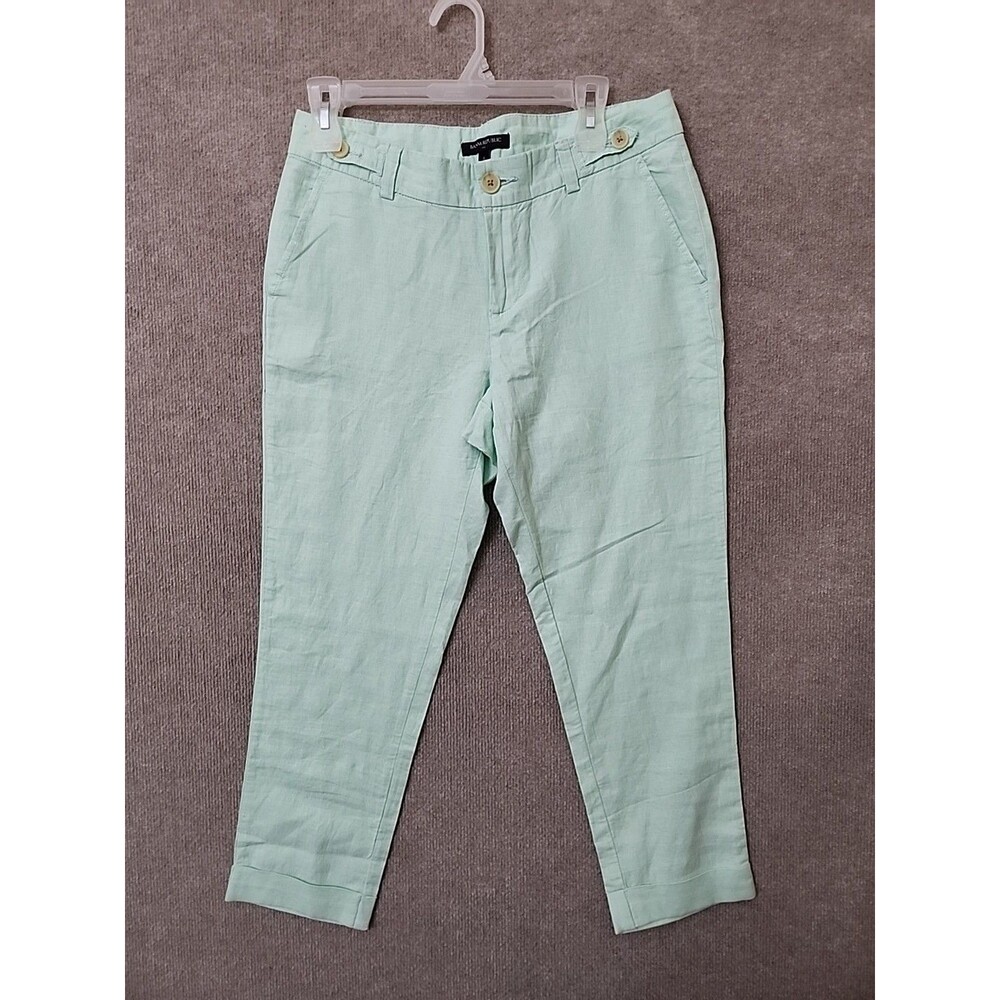 Banana Republic Linen Crop Pants Womens 4 Green Cuffed
